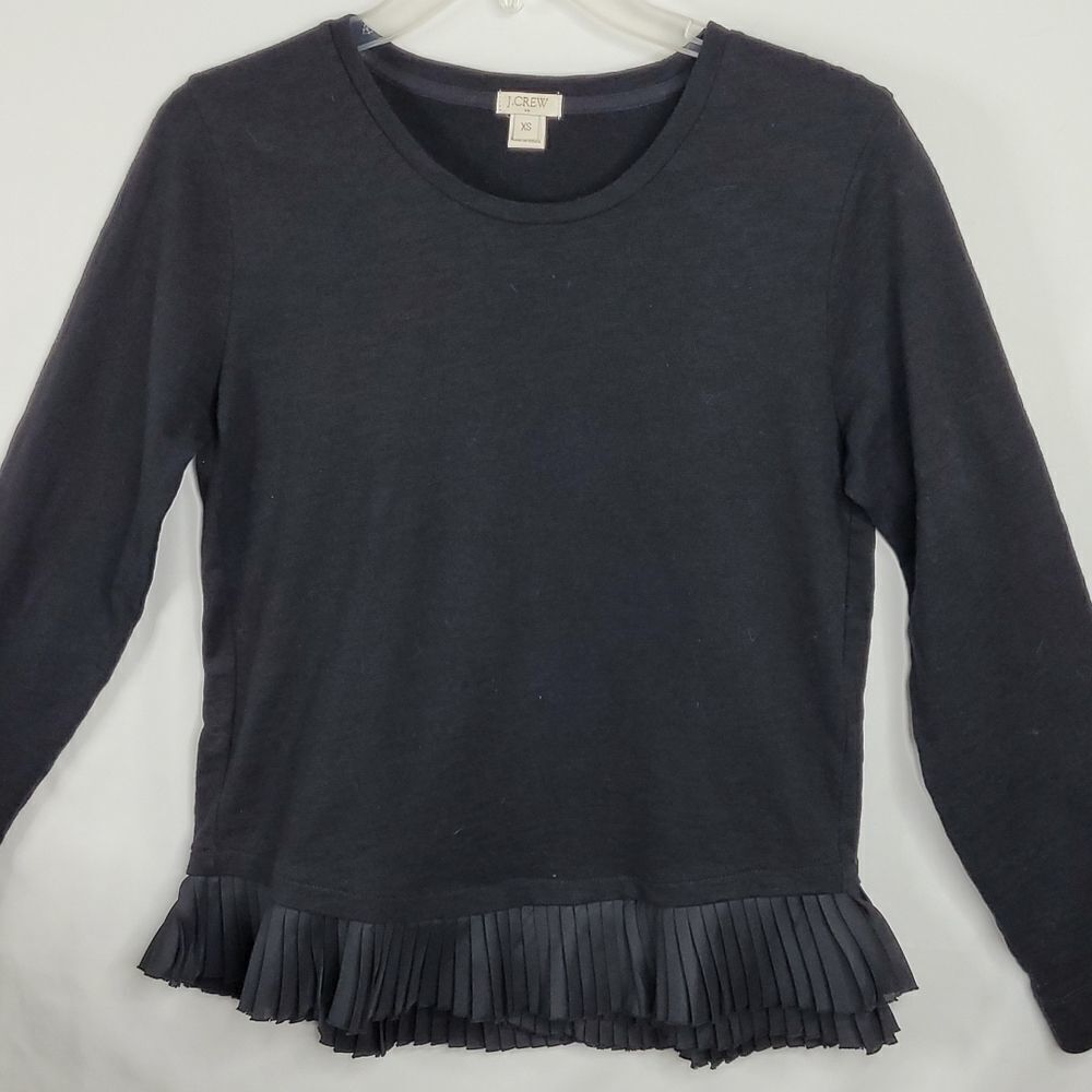 JCREW FRENCH RUFFLE HEM FLOUNCY black SWEATER SWEATSHIRT TOP extra small XS